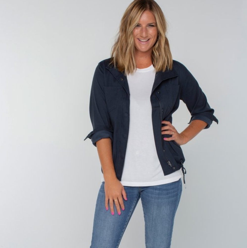 Liverpool Navy Cinch Waist Jacket